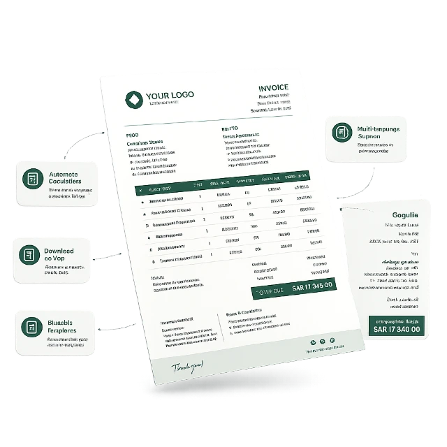 Professional invoice with line items, tax and total